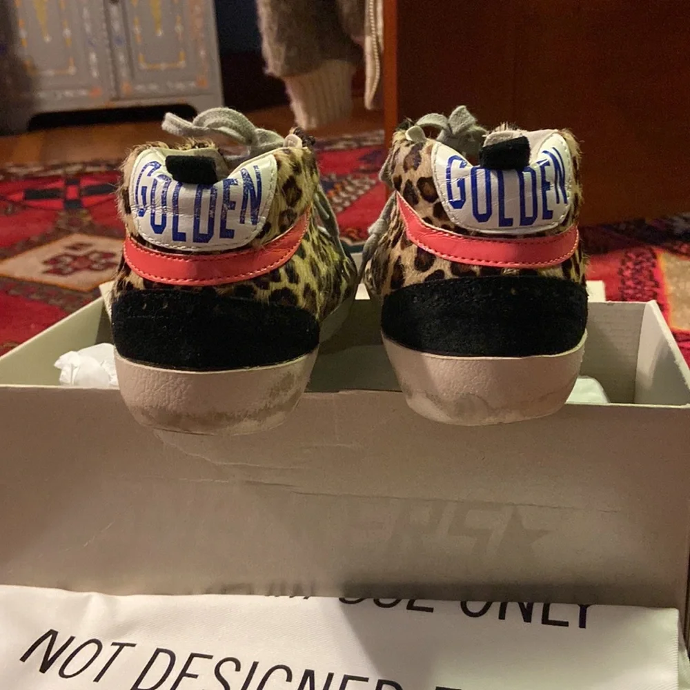 Golden Goose Leopard Print Sneakers with Black and Pink Accents - Picture 3 of 5